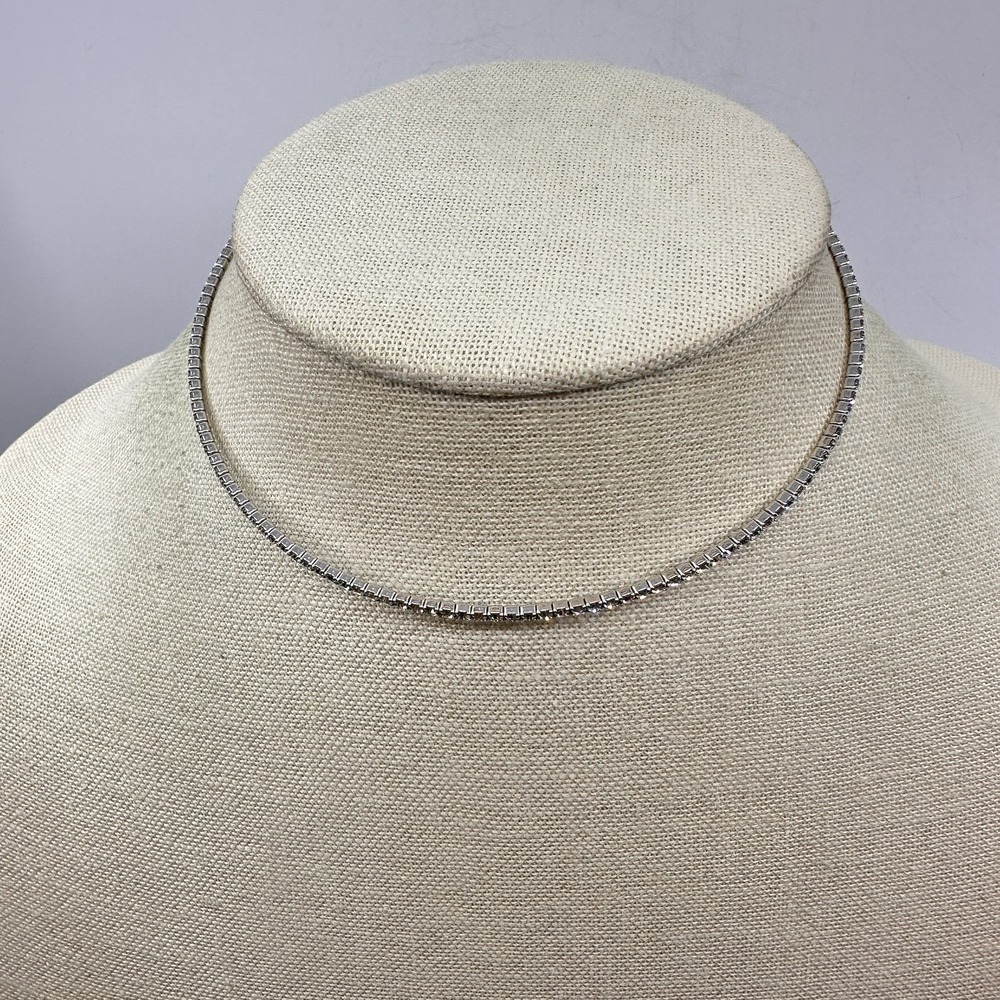 Silver Tone Rhinestone Open Choker Collar Necklace Sparkle Y2K M Classic